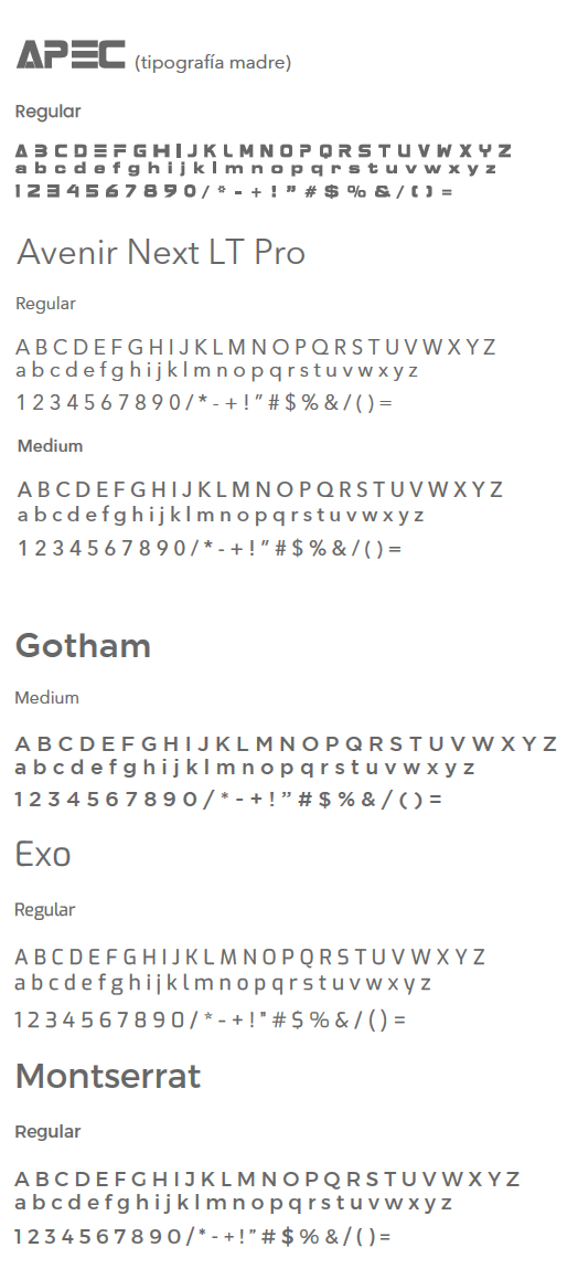 Tipografías principales y auxiliares de Unapec